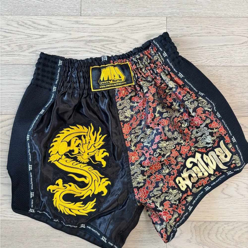 Muay Thai Black and Gold Dragon Men Shorts